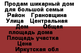 Продам шикарный дом для большой семьи!!! › Район ­ Грановщина › Улица ­ Центральная › Дом ­ 9 › Общая площадь дома ­ 130 › Площадь участка ­ 7 › Цена ­ 2 800 000 - Иркутская обл., Иркутский р-н, Грановщина д. Недвижимость » Дома, коттеджи, дачи продажа   . Иркутская обл.